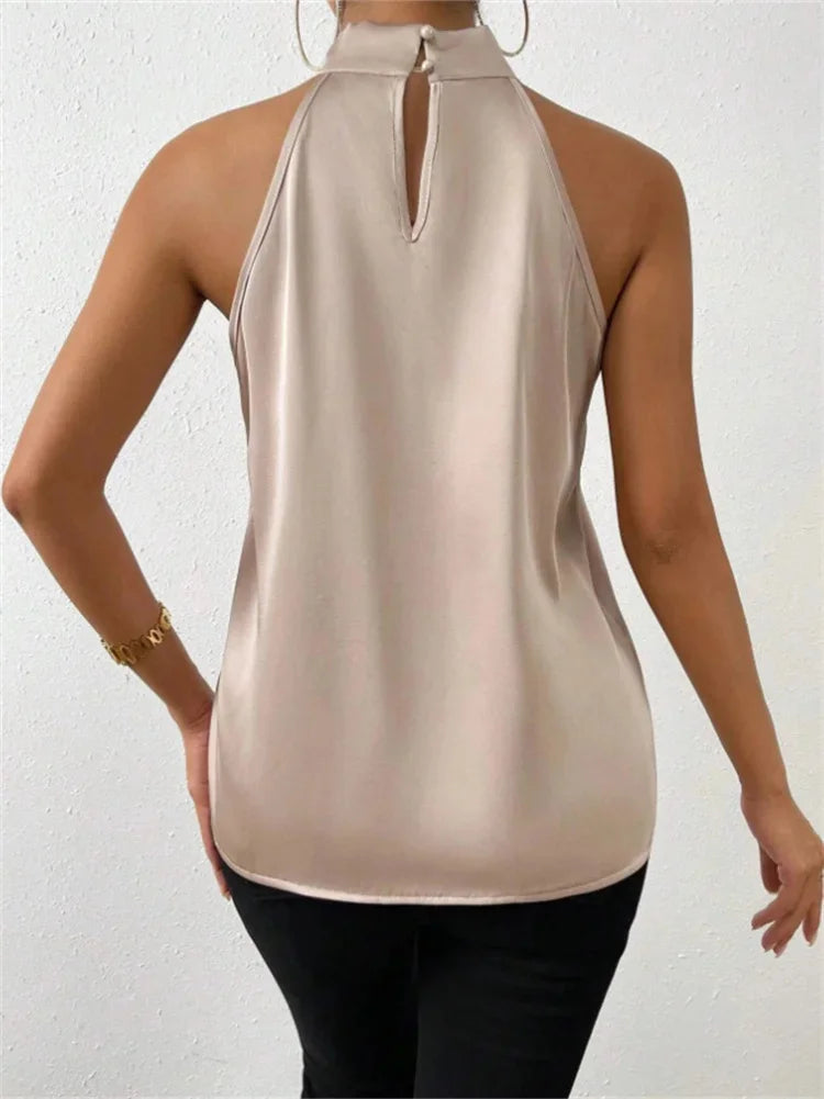 MALI – ÄRMELLOSE SATINBLUSE MIT HALS-BINDUNG IN KHAKI 6