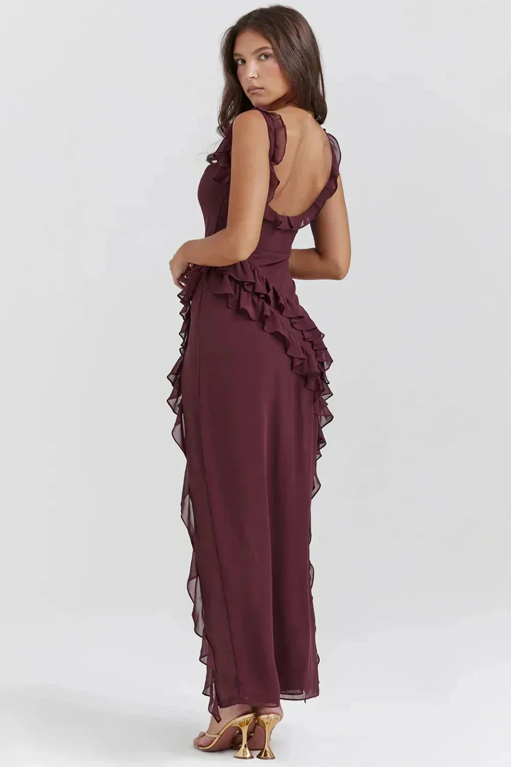 ALINA – RÜSCHEN MAXIKLEID MIT BEINSCHLITZ 2