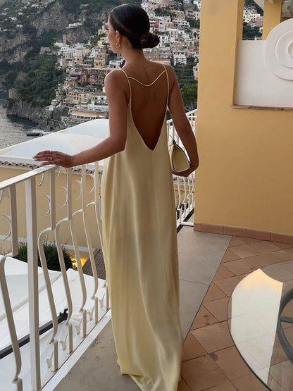 LUMIRA – SATIN-LANGKLEID MIT RÜCKENAUSSCHNITT IN HELLGELB 2