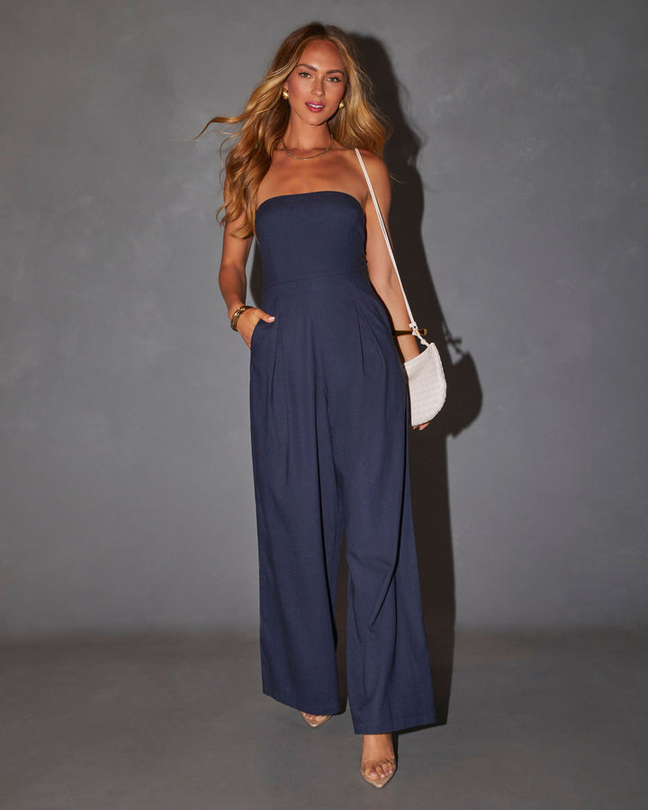 VALERIA SCHULTERFREIER JUMPSUIT IN DUNKELBLAU/SCHWARZ 2