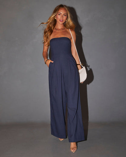 VALERIA SCHULTERFREIER JUMPSUIT IN DUNKELBLAU/SCHWARZ 2