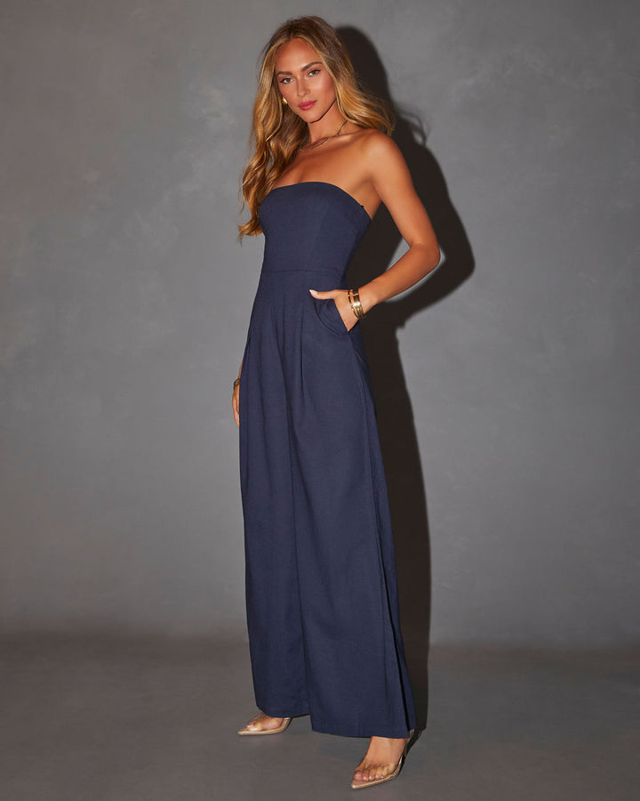 VALERIA SCHULTERFREIER JUMPSUIT IN DUNKELBLAU/SCHWARZ 1
