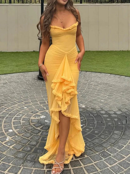 MARY | RÜSCHENKLEID MIT SPAGHETTITRÄGERN AUS MESH 2