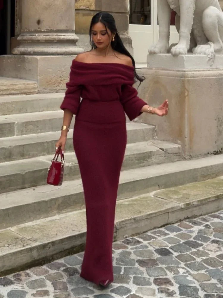AMÉLIE – OFF-SHOULDER MAXIKLEID IN BORDEAUX 4