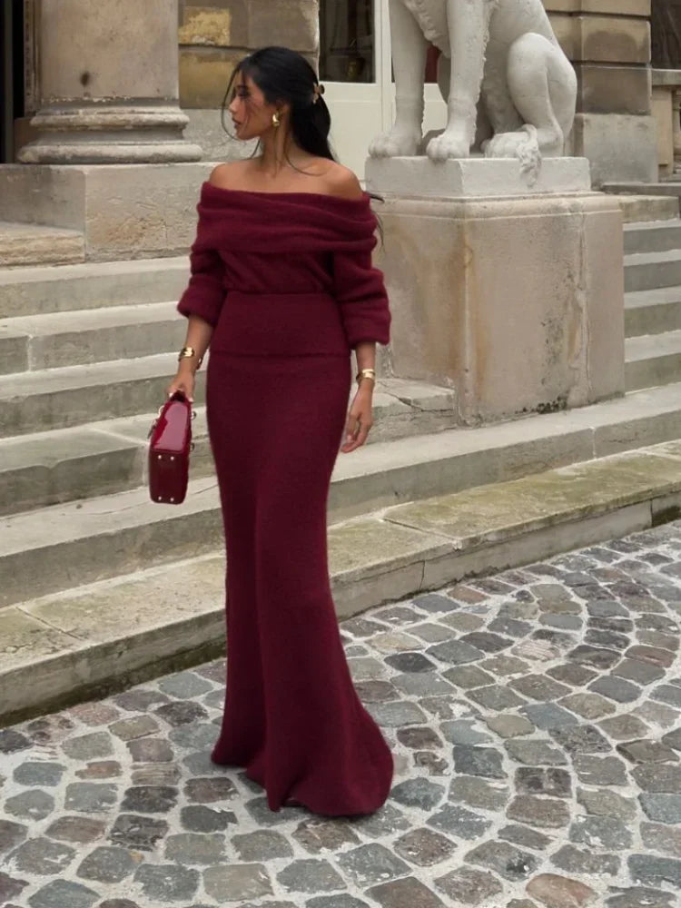 AMÉLIE – OFF-SHOULDER MAXIKLEID IN BORDEAUX 6
