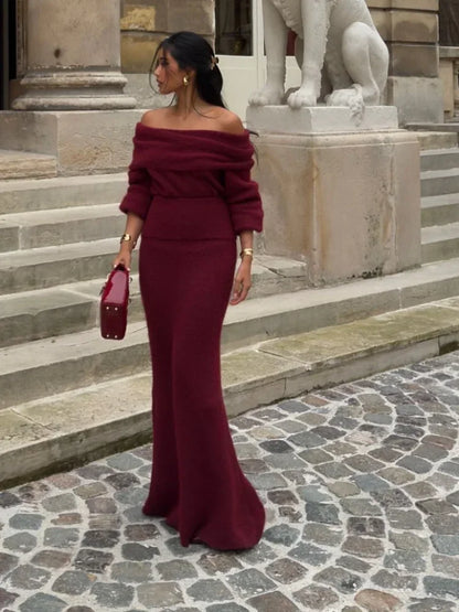 AMÉLIE – OFF-SHOULDER MAXIKLEID IN BORDEAUX 6