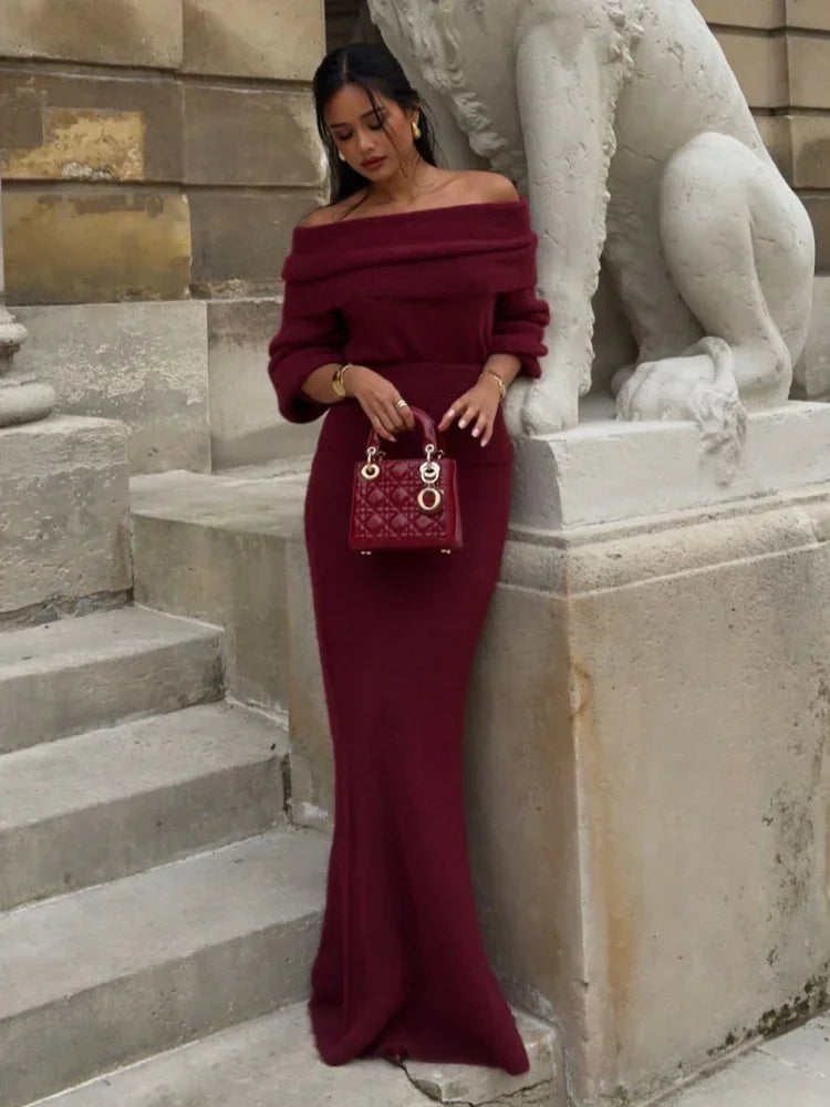 AMÉLIE – OFF-SHOULDER MAXIKLEID IN BORDEAUX 5