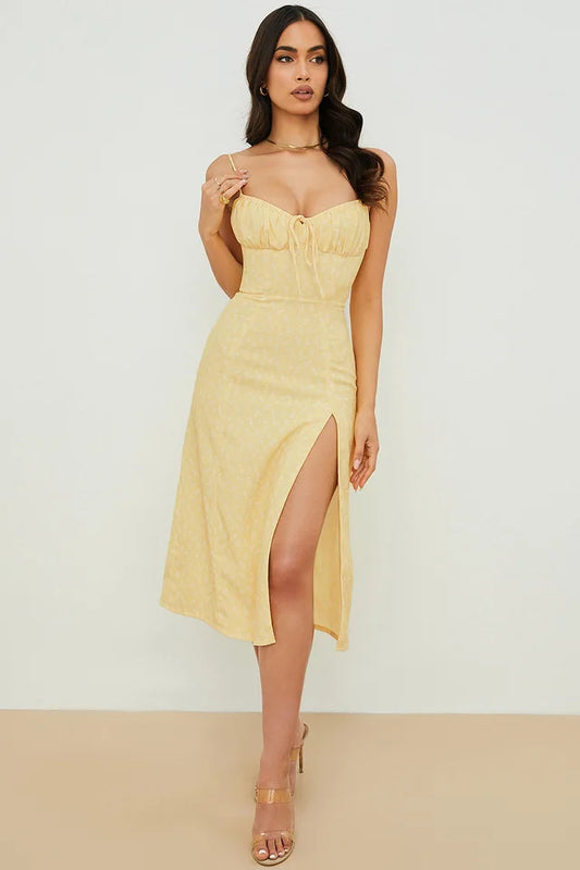LOVELY – BLUMEN BODYCON SOMMERKLEID MIT SCHLITZ 1