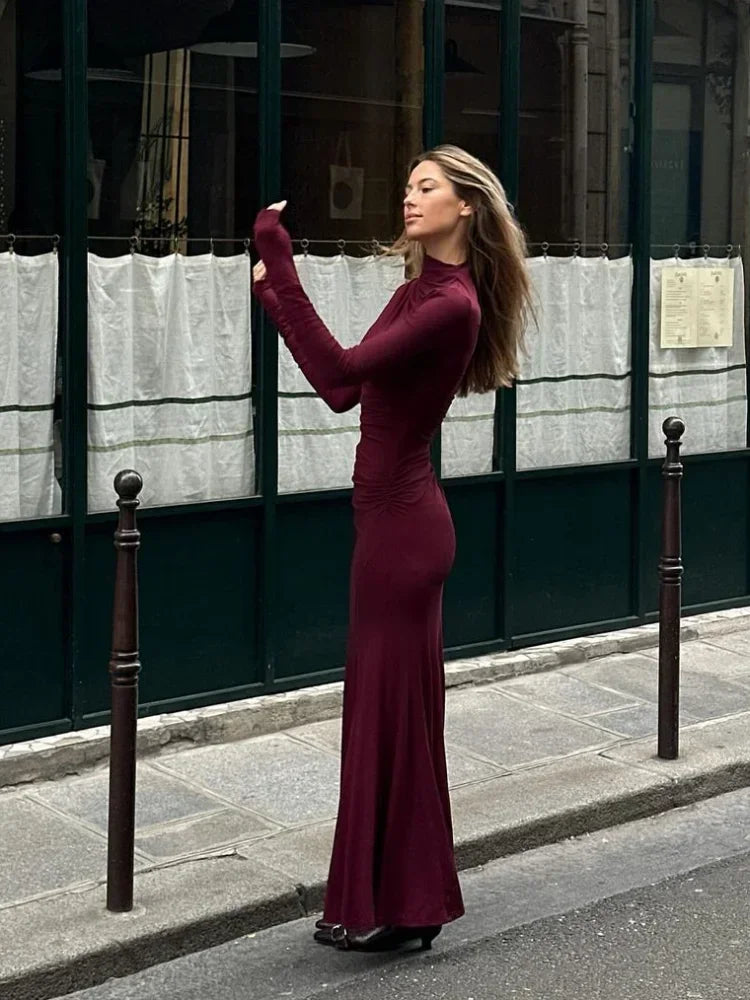 ISABELLA – BODYCON MAXIKLEID IN BORDEAUX 5