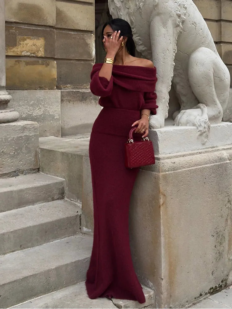 AMÉLIE – OFF-SHOULDER MAXIKLEID IN BORDEAUX 2
