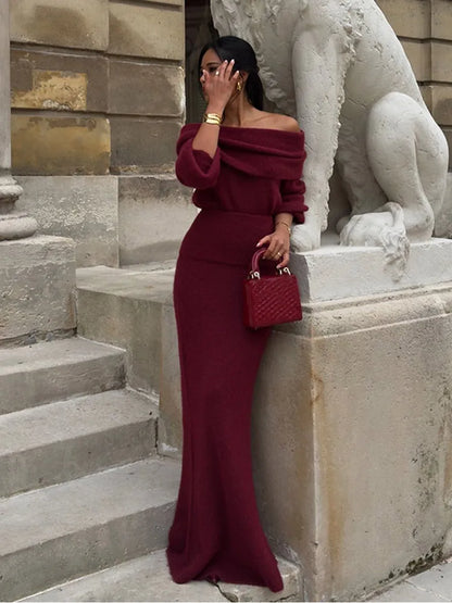 AMÉLIE – OFF-SHOULDER MAXIKLEID IN BORDEAUX 2