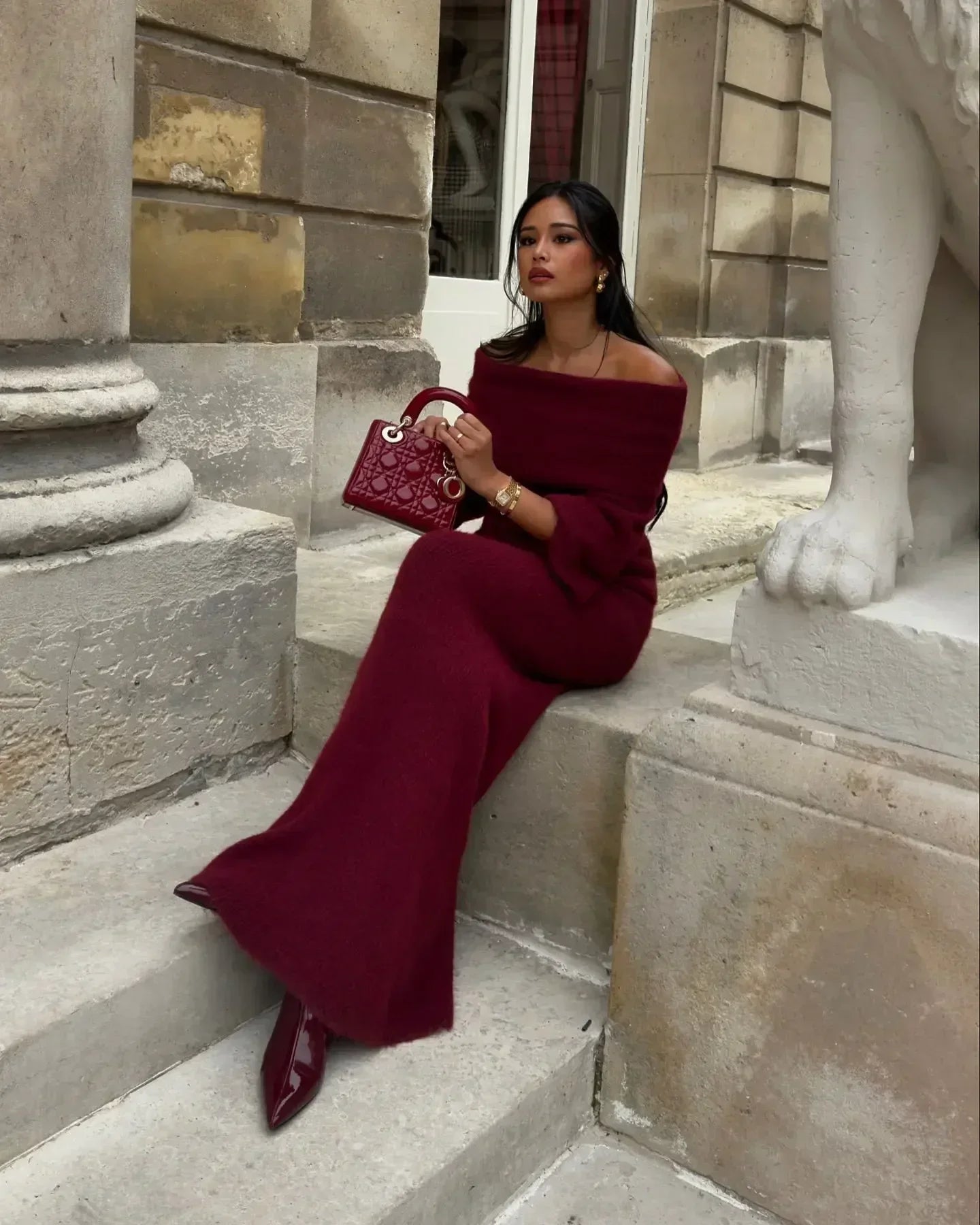 AMÉLIE – OFF-SHOULDER MAXIKLEID IN BORDEAUX 1