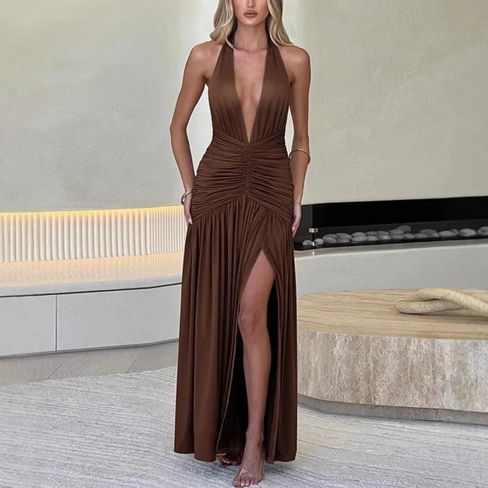 SELENA – ÄRMELLOSES MAXIKLEID MIT SCHLITZ UND V-AUSSCHNITT 1