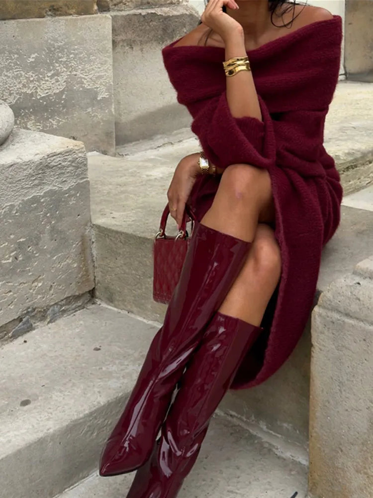 AMÉLIE – OFF-SHOULDER MAXIKLEID IN BORDEAUX 3