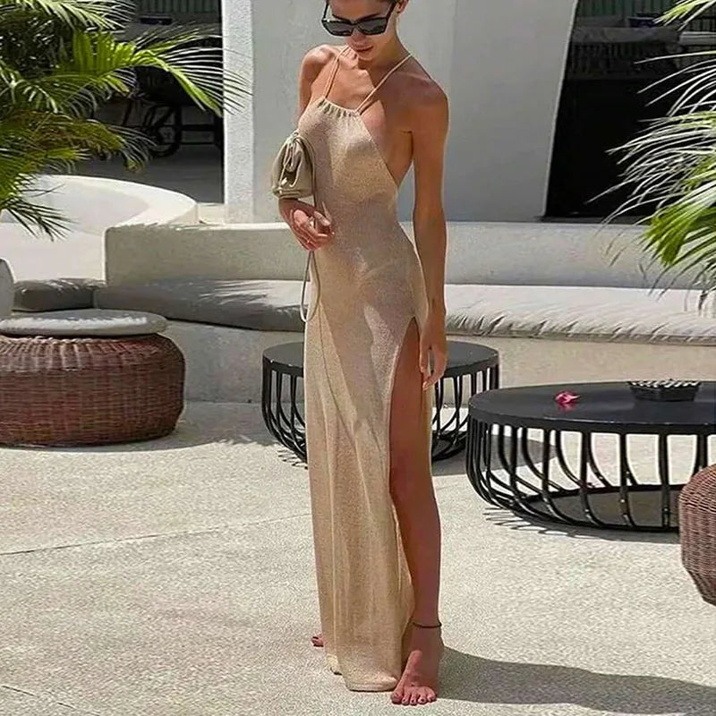 JULI – TRANSPARENTES STRANDKLEID MIT SCHLITZ IN SCHWARZ UND BEIGE 2