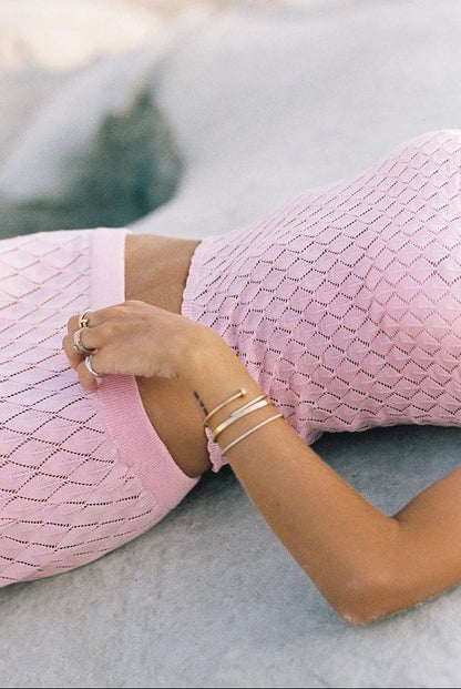 LIA – ZWEITEILIGES STRICKSET IN PINK MIT MAXIROCK UND ONE-SHOULDER-TOP 6