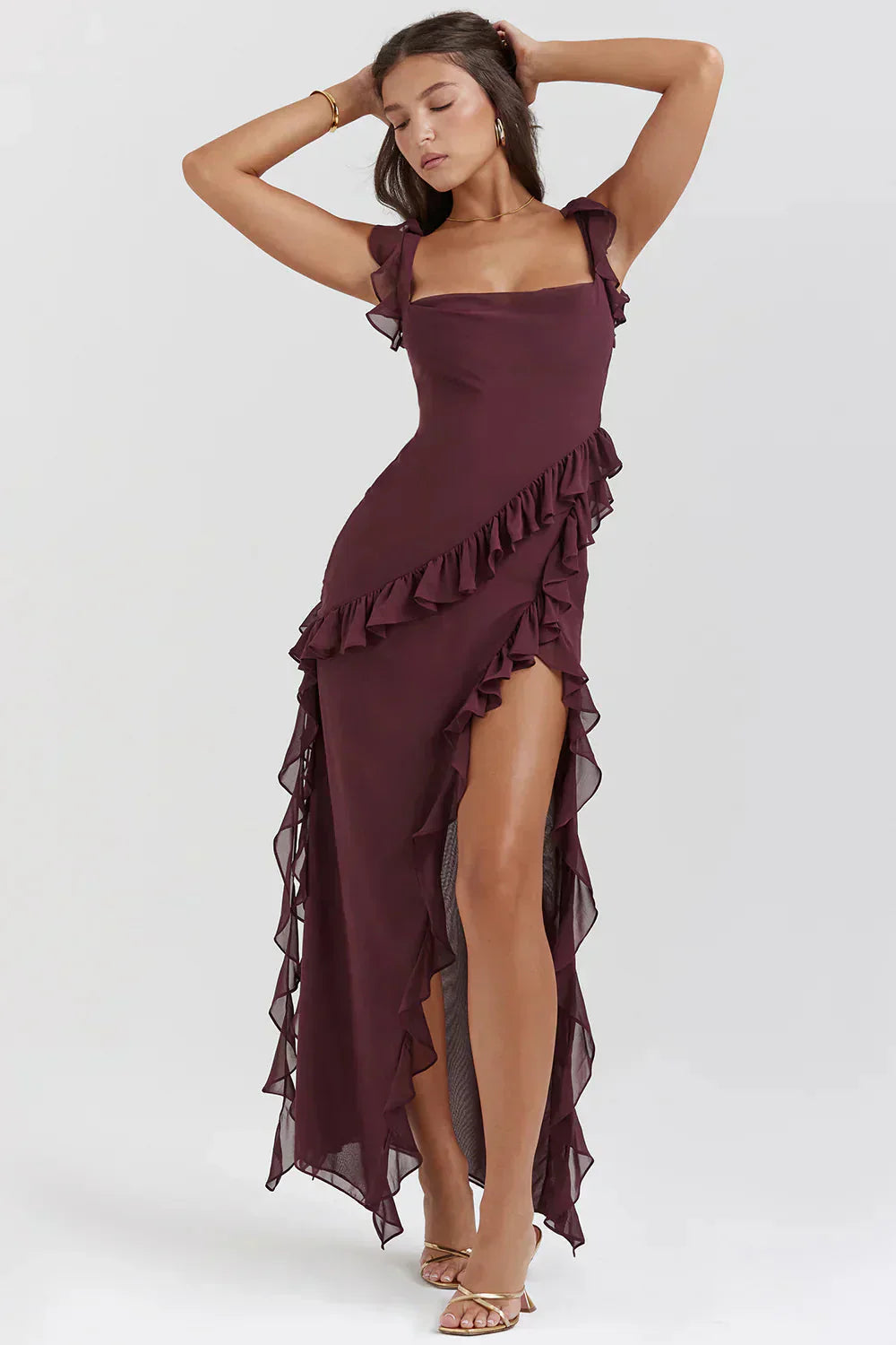 ALINA – RÜSCHEN MAXIKLEID MIT BEINSCHLITZ 3
