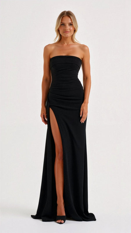 LYNN | SCHWARZES TUBE-ABENDKLEID MIT SCHLITZ 2